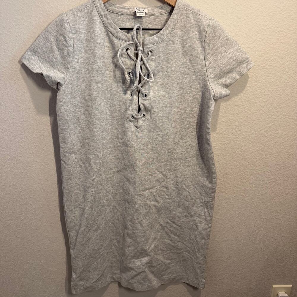 J.Crew Lace Up Front Short Sleeve T-Shirt Dress Heather Gray Women’s Sz S